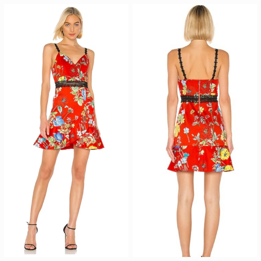 Floral Red V-Neck Sundress with Lace Trim